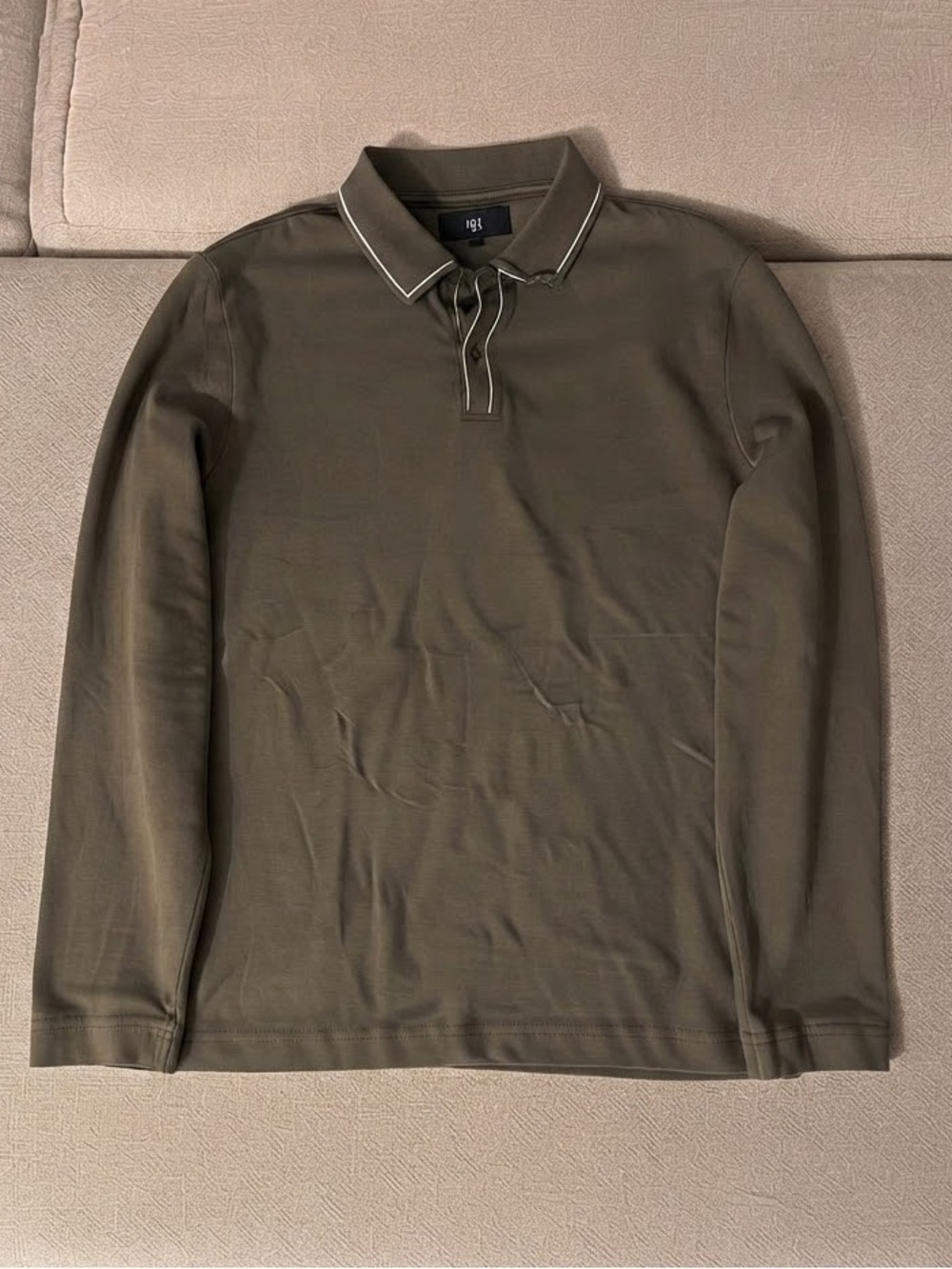 Banana Republic Olive Green Long-Sleeve Polo with Contrast Piping